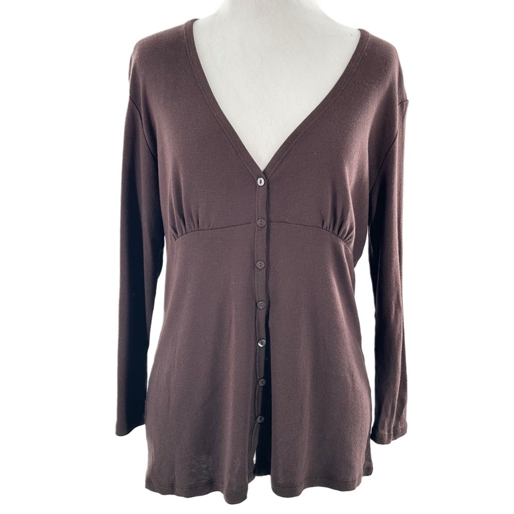 Talbots sweater size S brown 55% Pima cotton v-neck cardigan vintage y2k 2000s - Picture 1 of 11